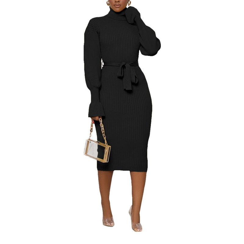 Elegant Solid Color Turtleneck Knit Lace Dress for Women | Winter Fashion | Perfect for Office, Party & Date Night
