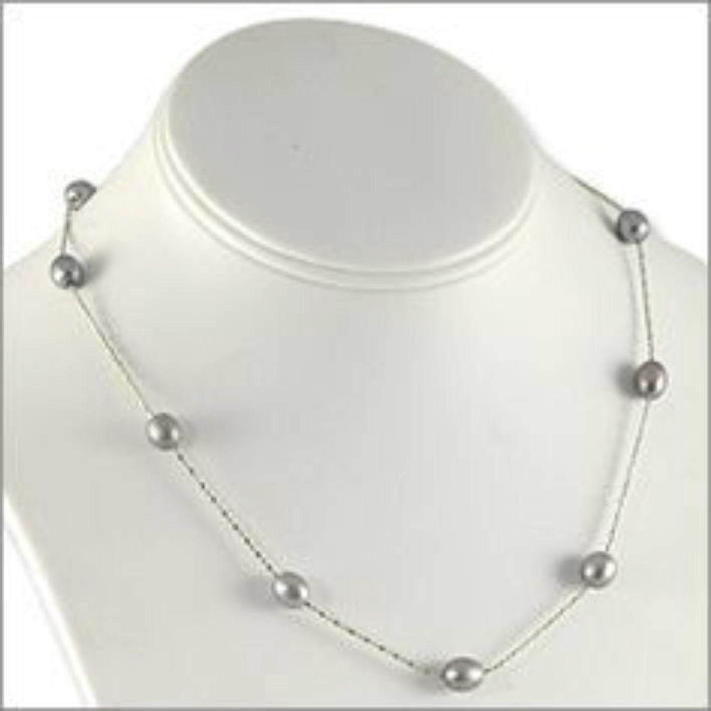 Tahitian Grey Freshwater Pearl Illusion Necklace - 18 Inch Elegant Jewelry Gift Boxed for Women | Perfect for Weddings, Parties & Special Occasions