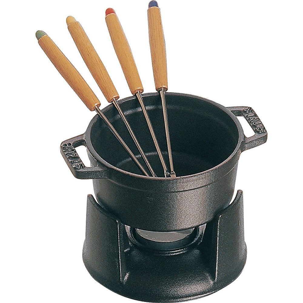 Staub Cast Iron 0.25-qt Mini Chocolate Fondue Set - Matte Black, Made in France | Perfect for Valentine's Day, Parties & Romantic Dinners | Premium French Cookware