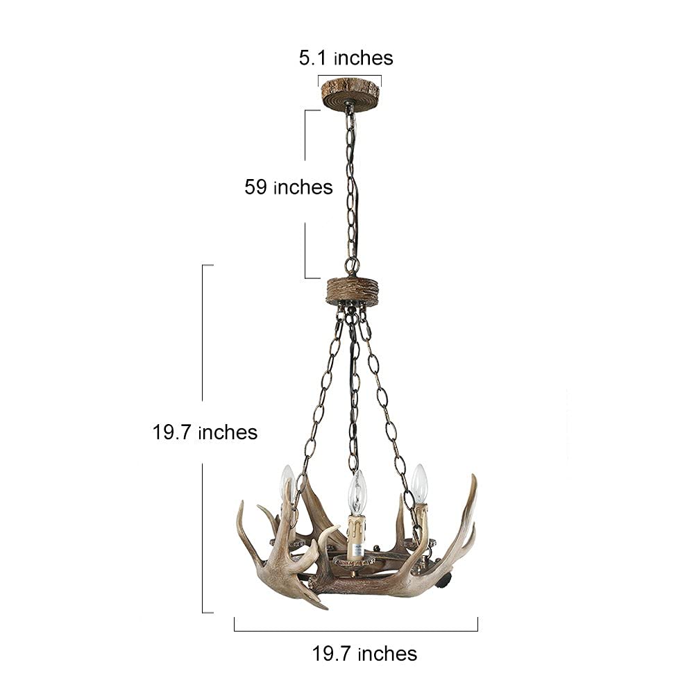LOG BARN Antler Chandelier - 3-Light Farmhouse Dining Room Ceiling Light Fixture, Hand-Polished Resin, 19.7