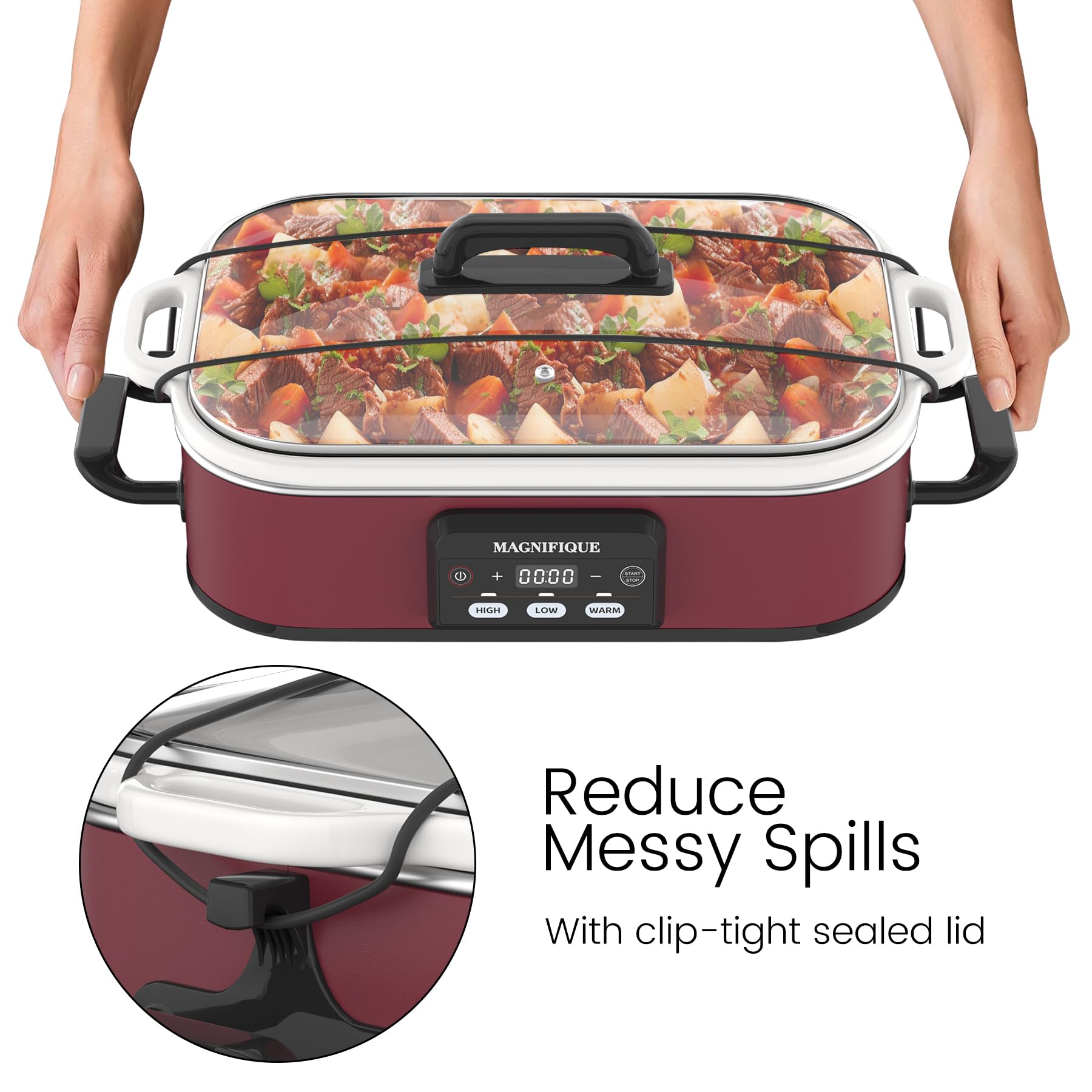 4 Quart Programmable Slow Cooker with Ceramic Pot - Digital Crock Pot for Family Dinners, Oven Safe Casserole Dish for Lasagna, Roasts & Stews | Perfect for Meal Prep, Potlucks & Holiday Cooking (Red)