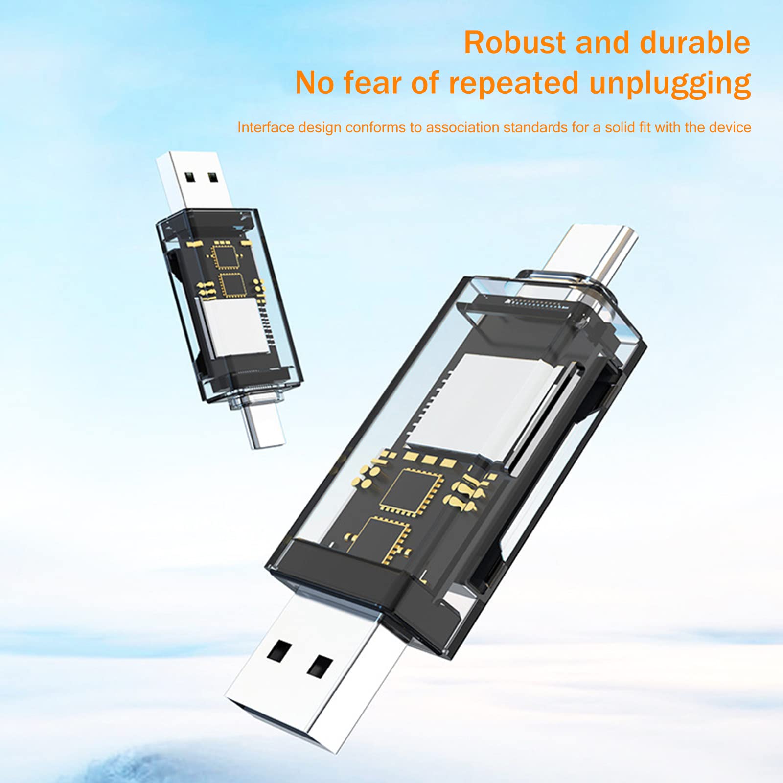 2 Pack USB SD Card Reader for PC & Mac - High Speed Micro SD to USB Adapter with Transparent Housing - Dual USB 3.0 & USB-C Plug Memory Card Reader for Camera, Smartphone, Laptop (Perfect for Photo Transfer & Data Backup)
