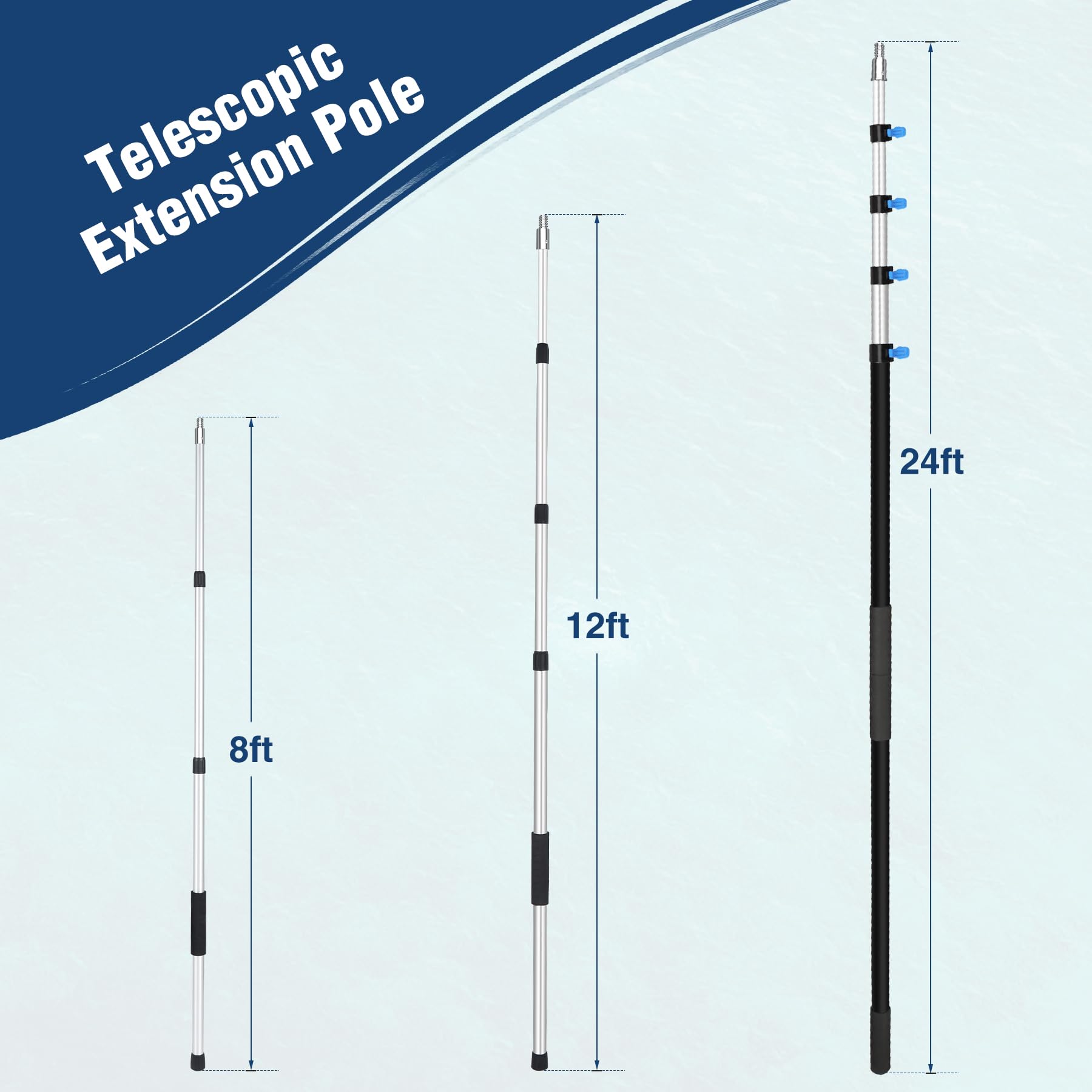 Lineslife 8-24ft Telescoping Extension Pole - Lightweight Aluminum Alloy Paint Roller Pole for High Ceilings, Window Cleaning, Dusting & Home Maintenance (Pole Only) - Perfect for DIY Projects, Hard-to-Reach Areas & Professional Use