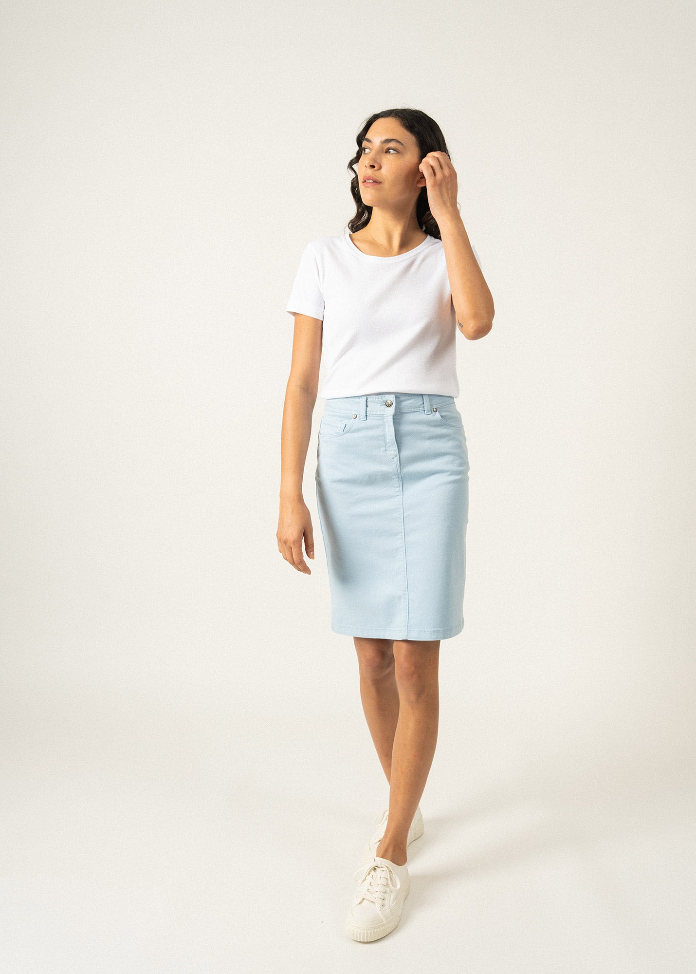 ELFY Stretch Straight Skirt - Colorful Denim Light Blue | Comfortable A-Line Skirt for Women | Perfect for Office, Date Night & Casual Outings