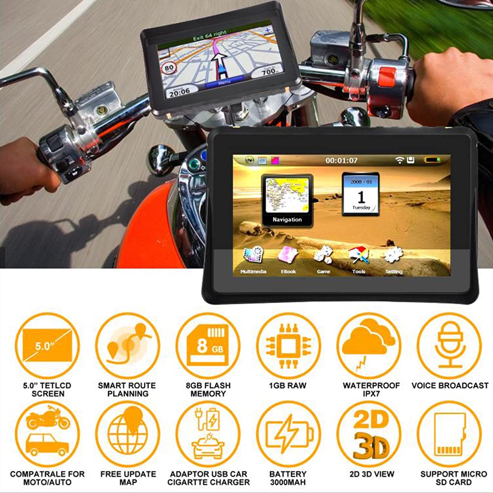 GoolRC 2-in-1 Waterproof GPS Navigation System for Motorcycle & Car - North America Maps, Voice Turn Directions, Mount Kit Included | Perfect for Road Trips, Commuting & Adventure Riding