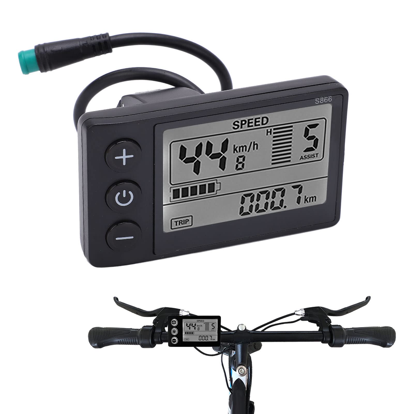 24V 36V 48V Electric LCD Display Meter with Connector - Waterproof Digital Control Panel for E-Bike, Scooter, Motorcycle (Fits 22.2mm/0.9in Handlebar) - Perfect for Speed Monitoring & Battery Level Tracking