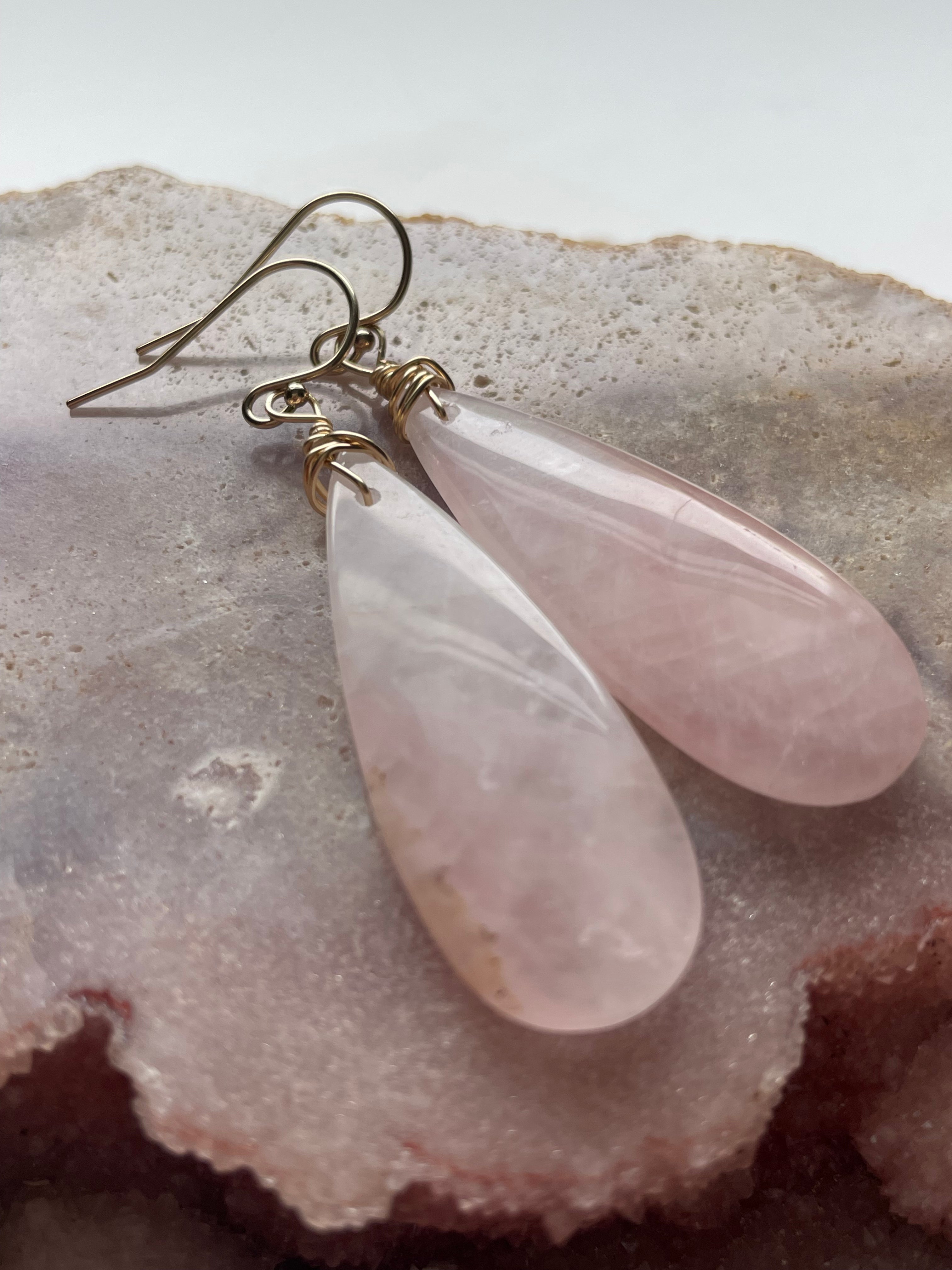 Rose Quartz Dangle Earrings - 14K Gold Filled Hoop Earrings for Women | Elegant Boho Jewelry for Everyday Wear & Special Occasions