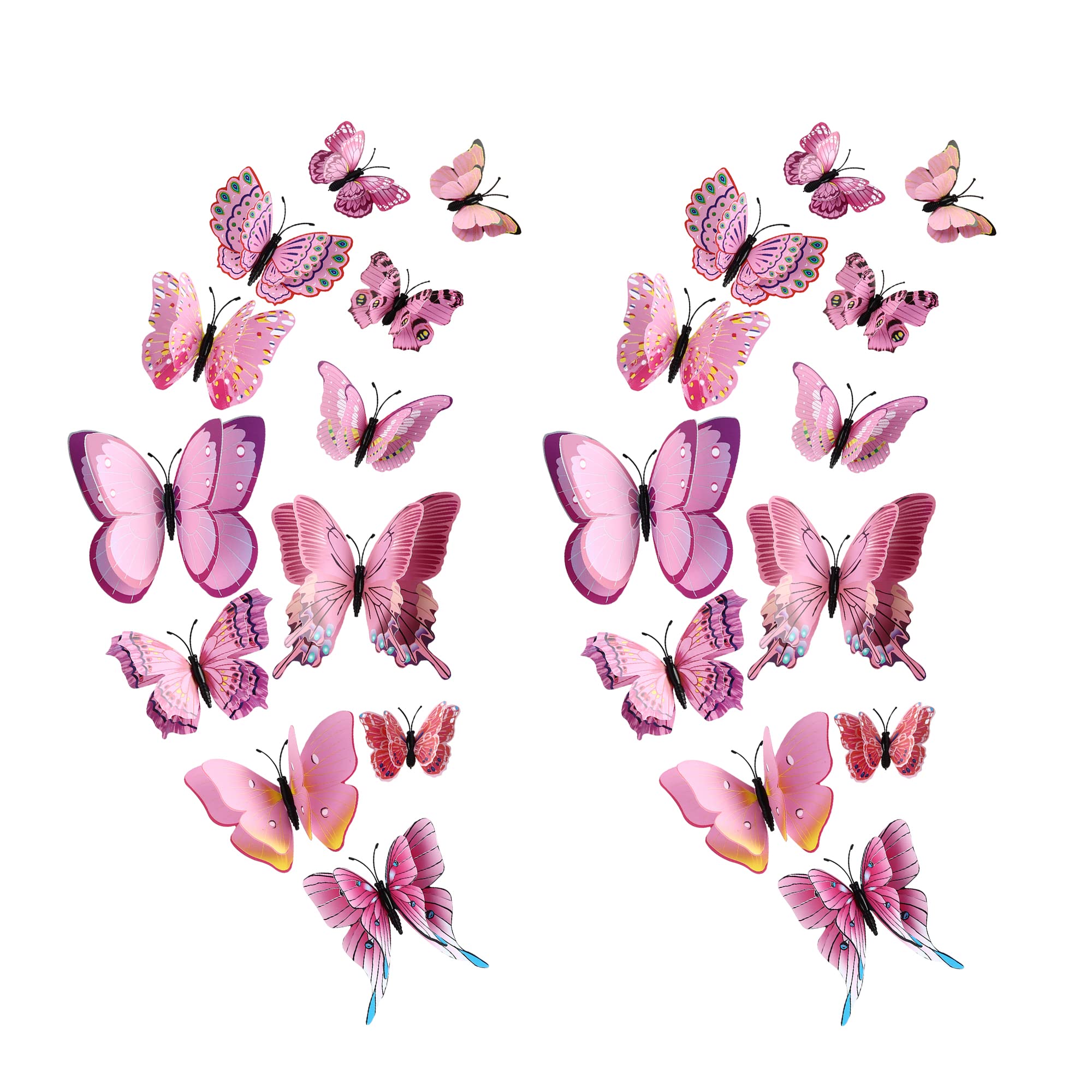 24PCS 3D Butterfly Wall Decals - Removable Pink Butterfly Stickers for Home Decor, Kids Room & Bedroom - Double Layer Wall Art Mural (24 Pieces) - Perfect for Nursery, Living Room & Party Decorations
