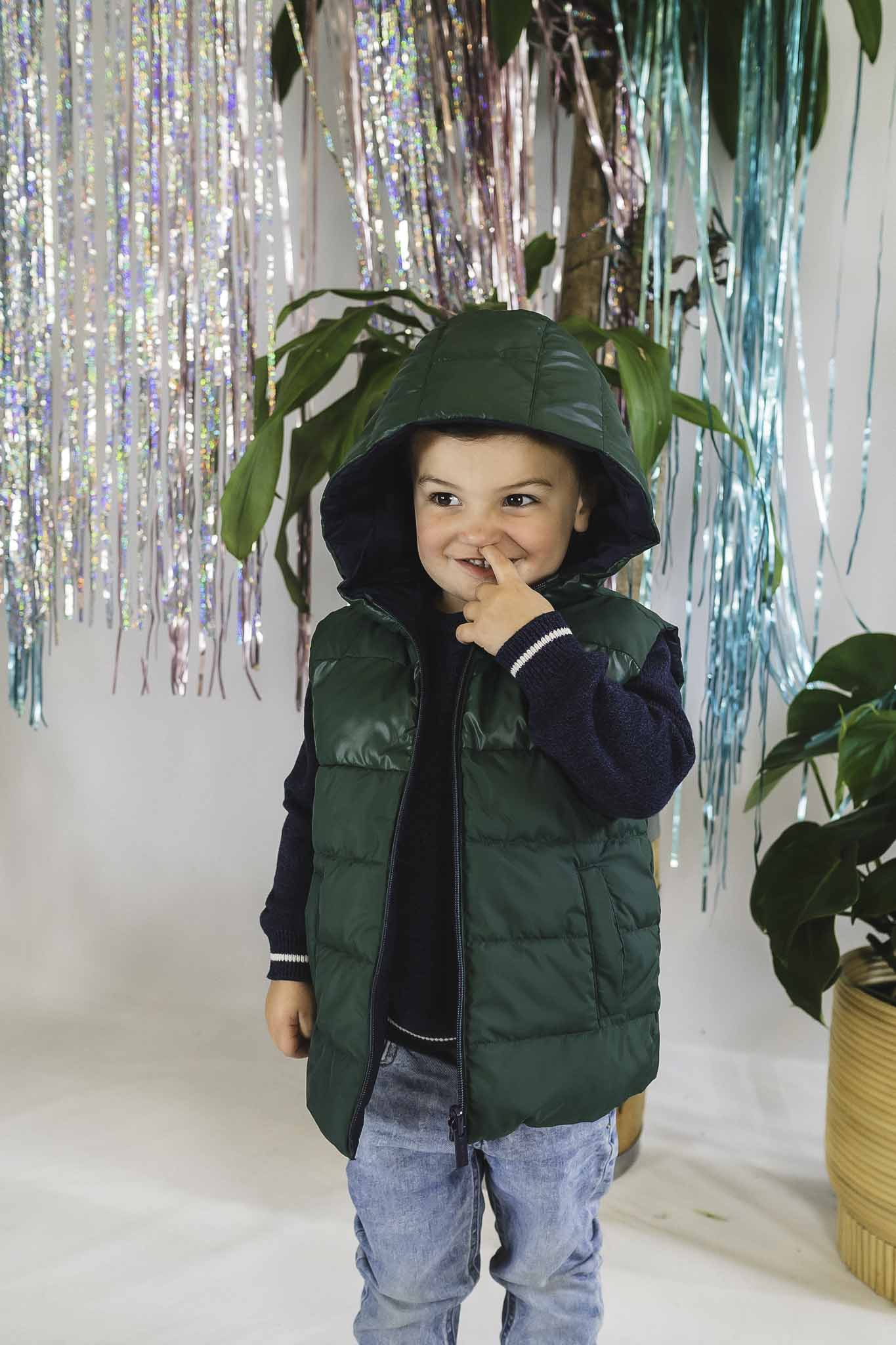 Dark Green Reversible Vest for Toddler Boys | Warm Winter Jacket for Kids | Outdoor Play & School Wear