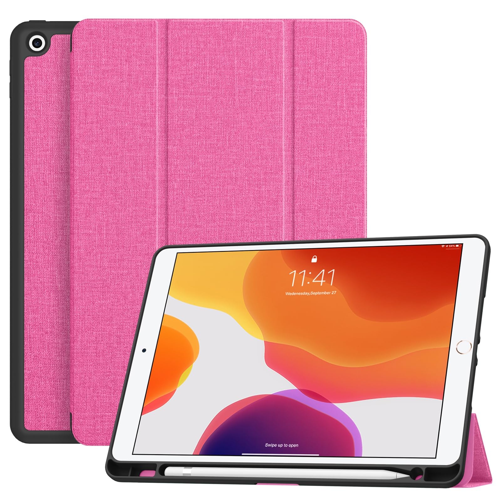 Soke Shockproof iPad 10.2 Case with Pencil Holder - Compatible with iPad 9th/8th/7th Generation (2021/2020/2019) - Premium Protective Cover with Soft TPU Back & Auto Sleep/Wake - Perfect for School, Work & Travel (Hot Pink)