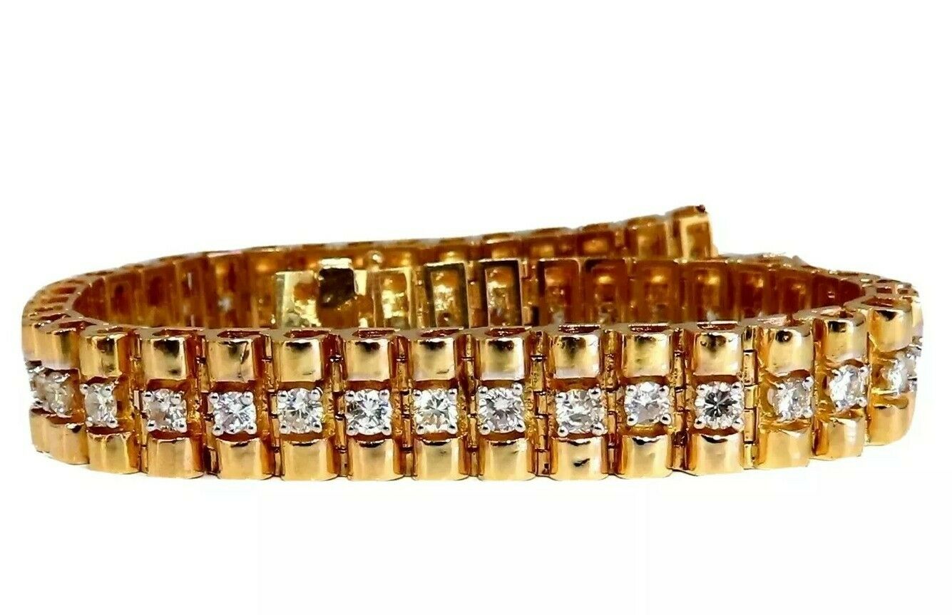3.30 Carat Natural Round Diamond Tubular Wide Bracelet - 14K Gold (9.4mm) for Women's Luxury Jewelry & Special Occasion Gifts