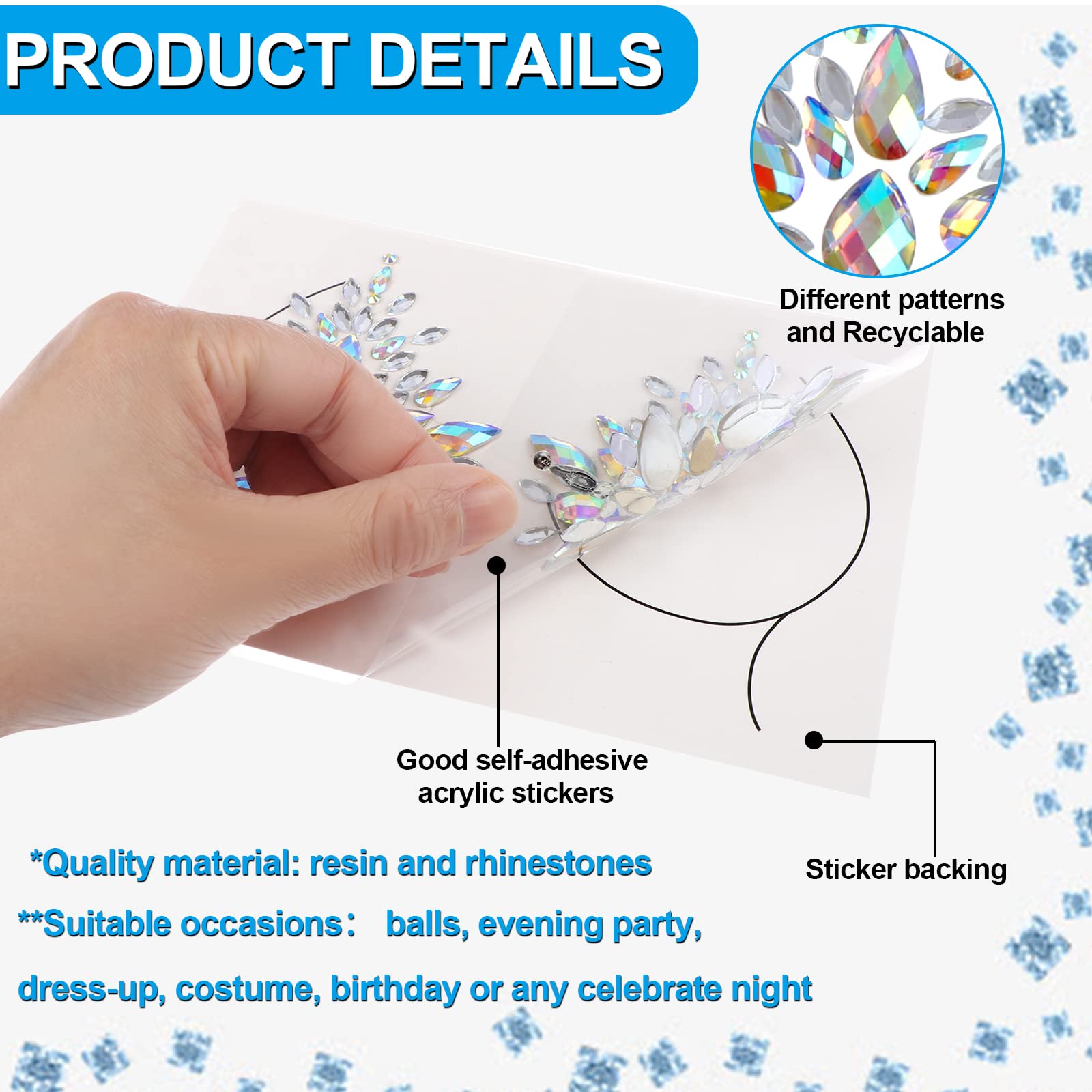 50 Sets Rhinestone Body Jewelry - Self-Adhesive Crystal Gems for Costume, Tattoos, Nipple & Bindi Decor - Perfect for Parties, Festivals & Body Art