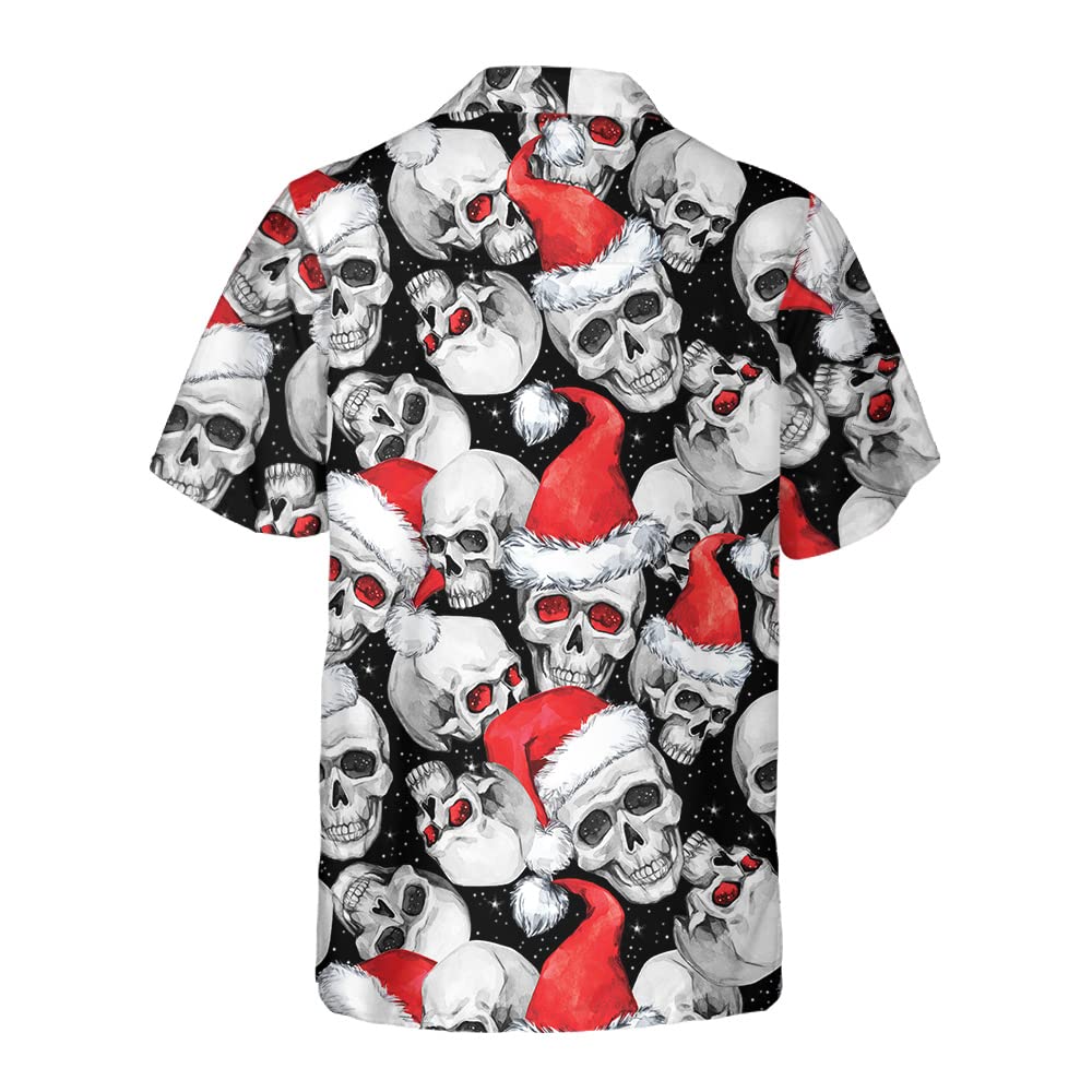 HYPERFAVOR Men's Skull Christmas Hawaiian Shirt - Short Sleeve Cool Graphic Tee for Holiday Parties & Festive Gatherings