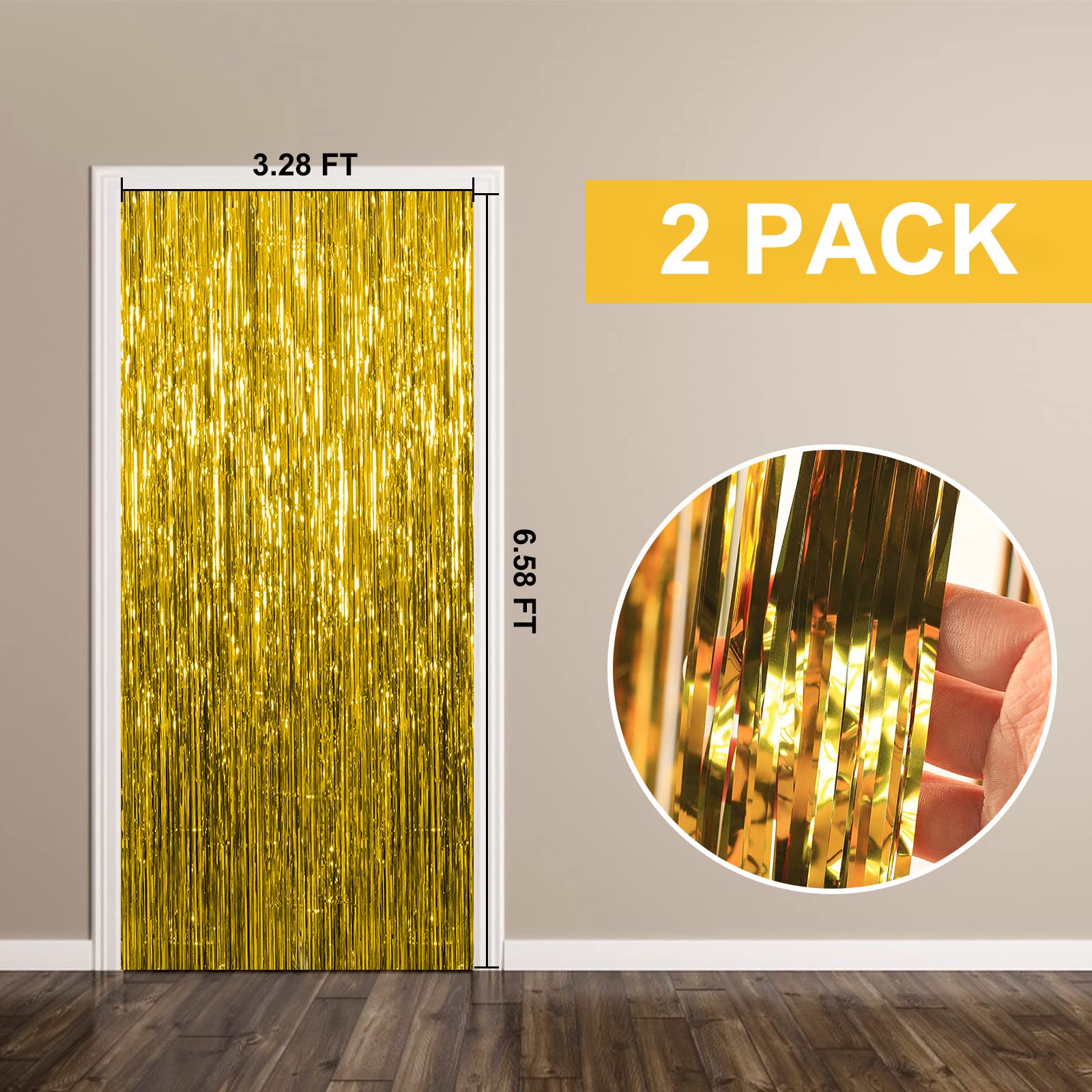 2 Pack Gold Foil Curtain Backdrop - Birthday Party Decorations, Bachelorette, Christmas, Halloween, New Year's Eve - Photo Booth Props, Dance Party & Event Decor - Perfect for Weddings, Baby Showers & Celebrations