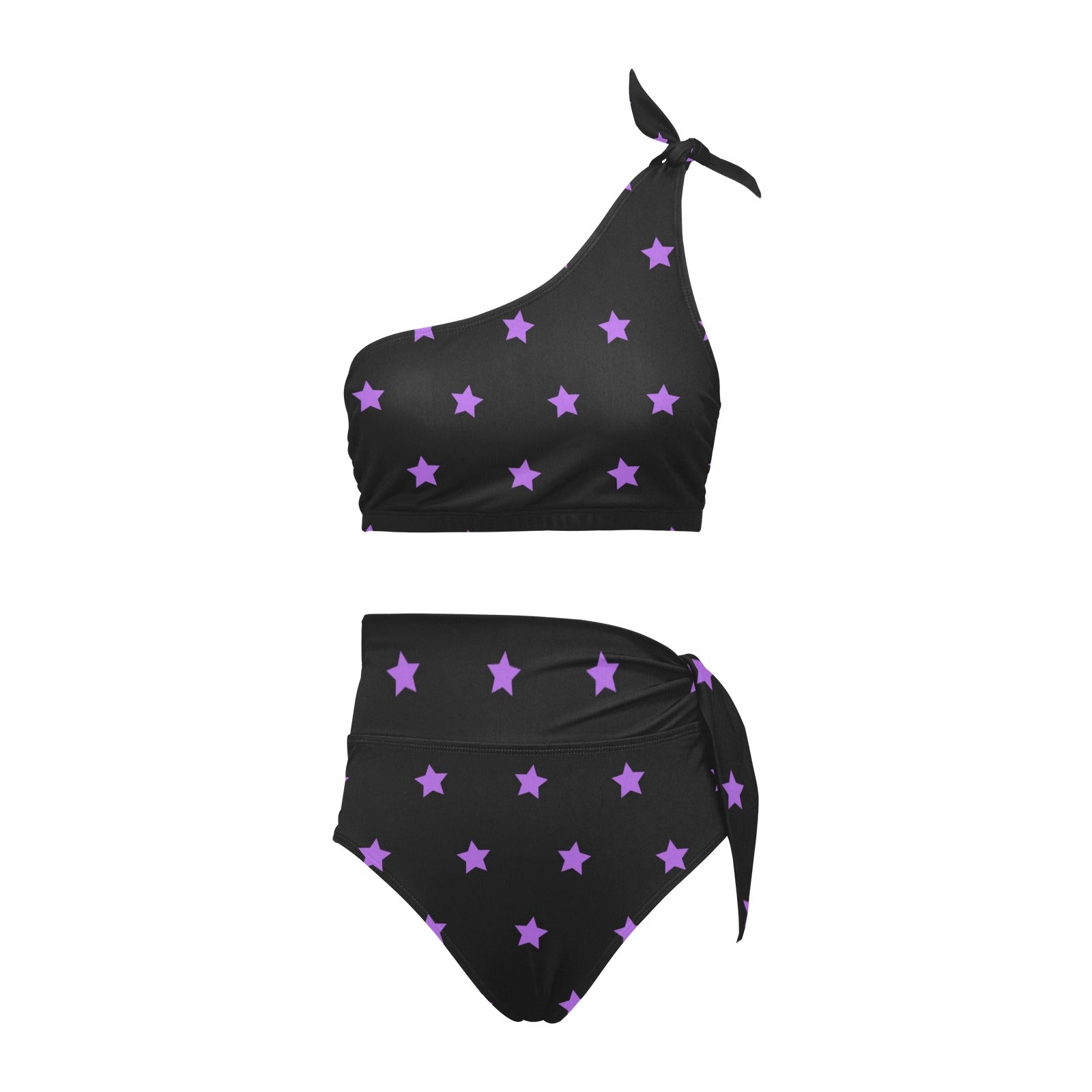 Sexy Purple Stars High Waisted One Shoulder Bikini Set - Trendy Swimwear for Beach Vacation & Pool Party