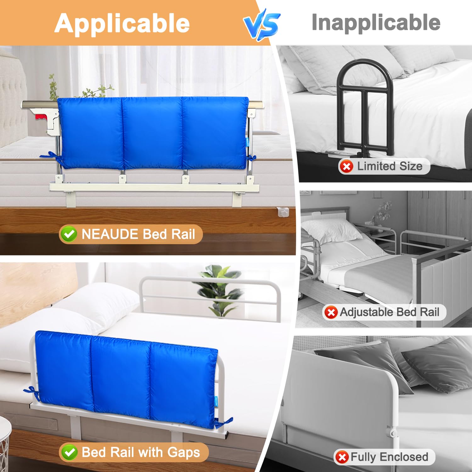 Hospital Bed Rail Cushion Pads - Soft Foam Bumper Protector for Elderly & Adults - Safety Guard Rail Cover for Fall Prevention - Ideal for Home Care, Nursing Homes & Medical Facilities - 1PC