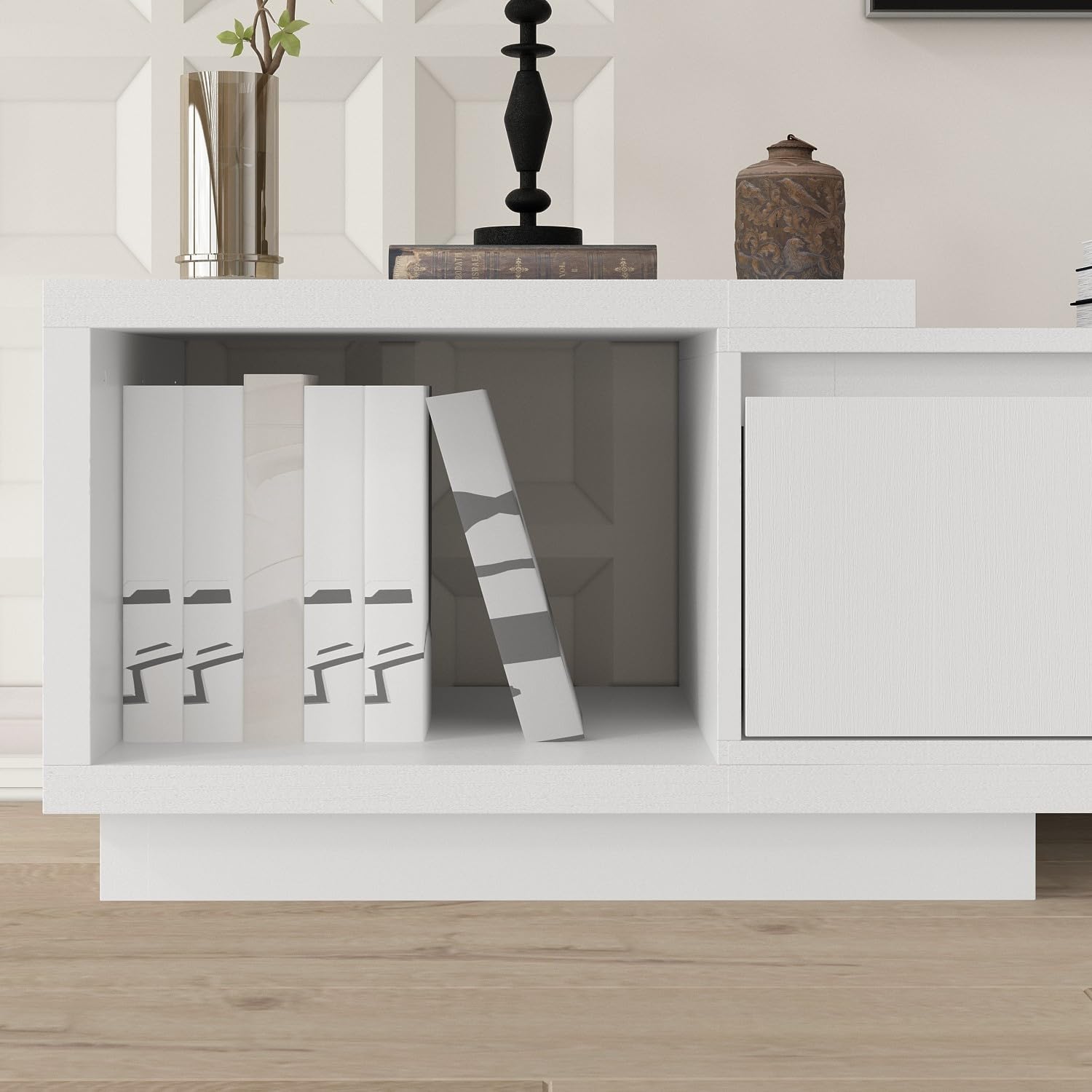 Modern Extendable TV Stand with Drawers - FAMAPY 65.4-106.3 Inch Adjustable TV Console Table, Contemporary Entertainment Center & Media Storage Cabinet for Living Room, Bedroom, Home Theater (White) - Perfect for Small Spaces & Apartment Living