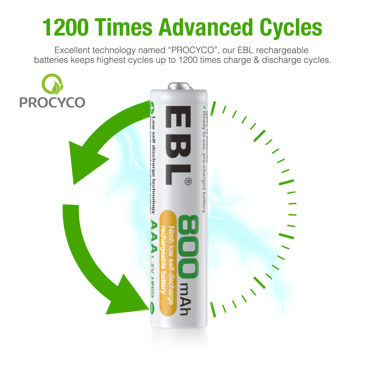 EBL AAA NiMH Rechargeable Batteries 1.2V 800mAh - 8 Pack High Capacity Low Self Discharge Batteries for Toys, Flashlights, Remote Controls & Electronic Devices
