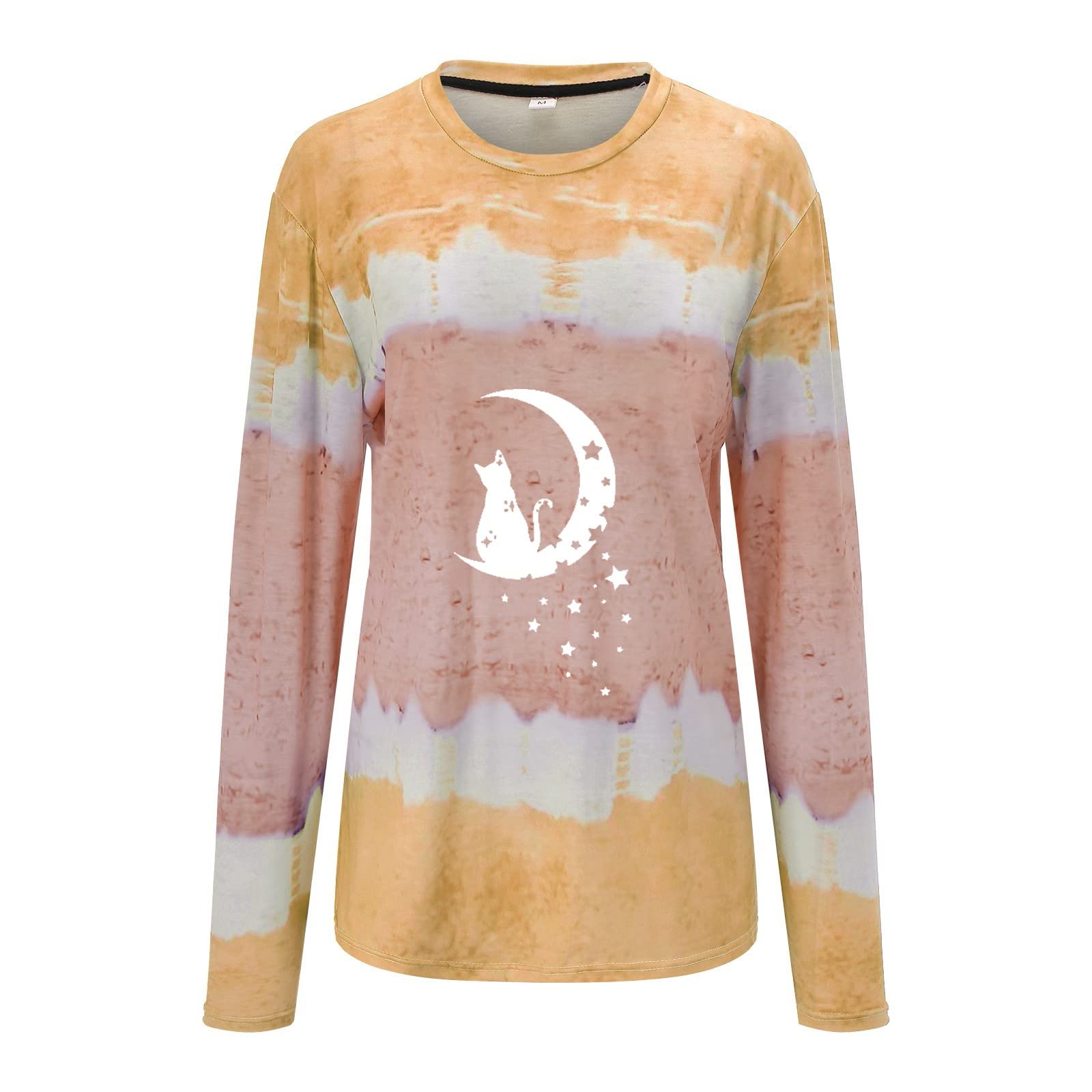 Women's White Warm Printed Tie-Dye Long Sleeve Crew Neck T-Shirt - S to 2XL Size Range - Casual Comfort Top for Everyday Wear, Fall & Winter Fashion