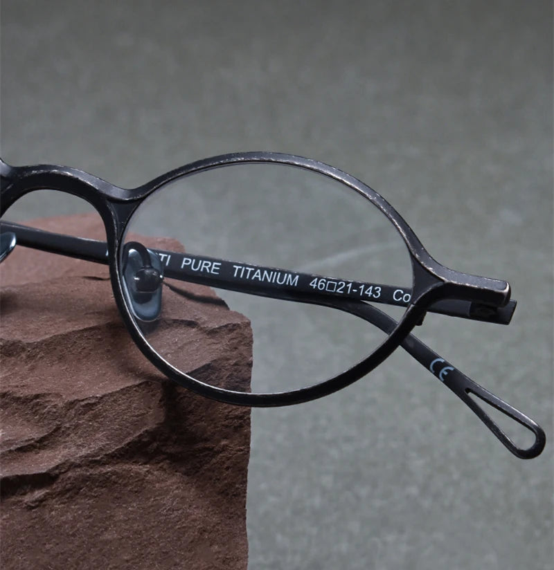 Stylish Unisex Black Titanium Eyeglasses - Oval & Round Full Rim Frame for Men & Women | Perfect for Work, Reading & Fashion Accessories