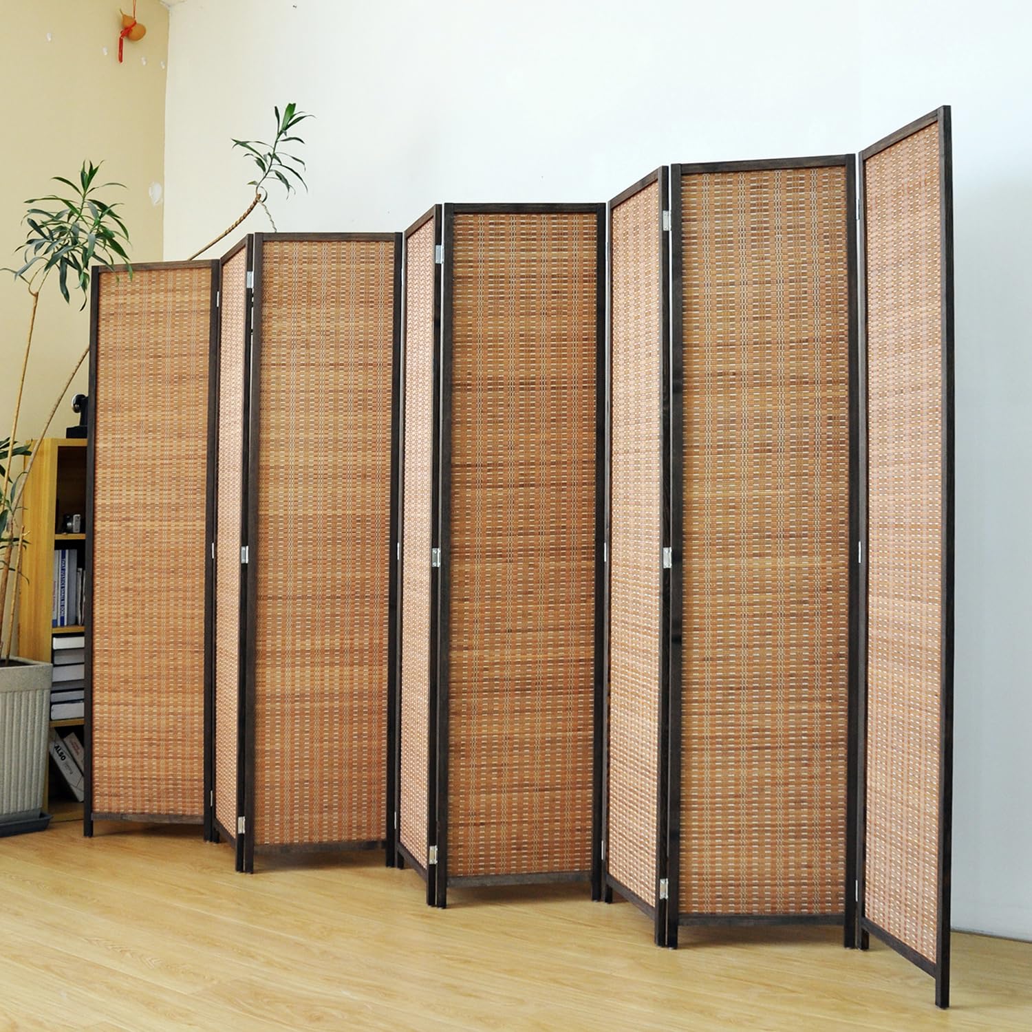 8 Panel Bamboo Room Divider Screen - 5.6 FT Tall Folding Privacy Partition for Home & Office - Freestanding Room Separator for Bedroom, Living Room, Yoga Studio - Natural Brown Decor