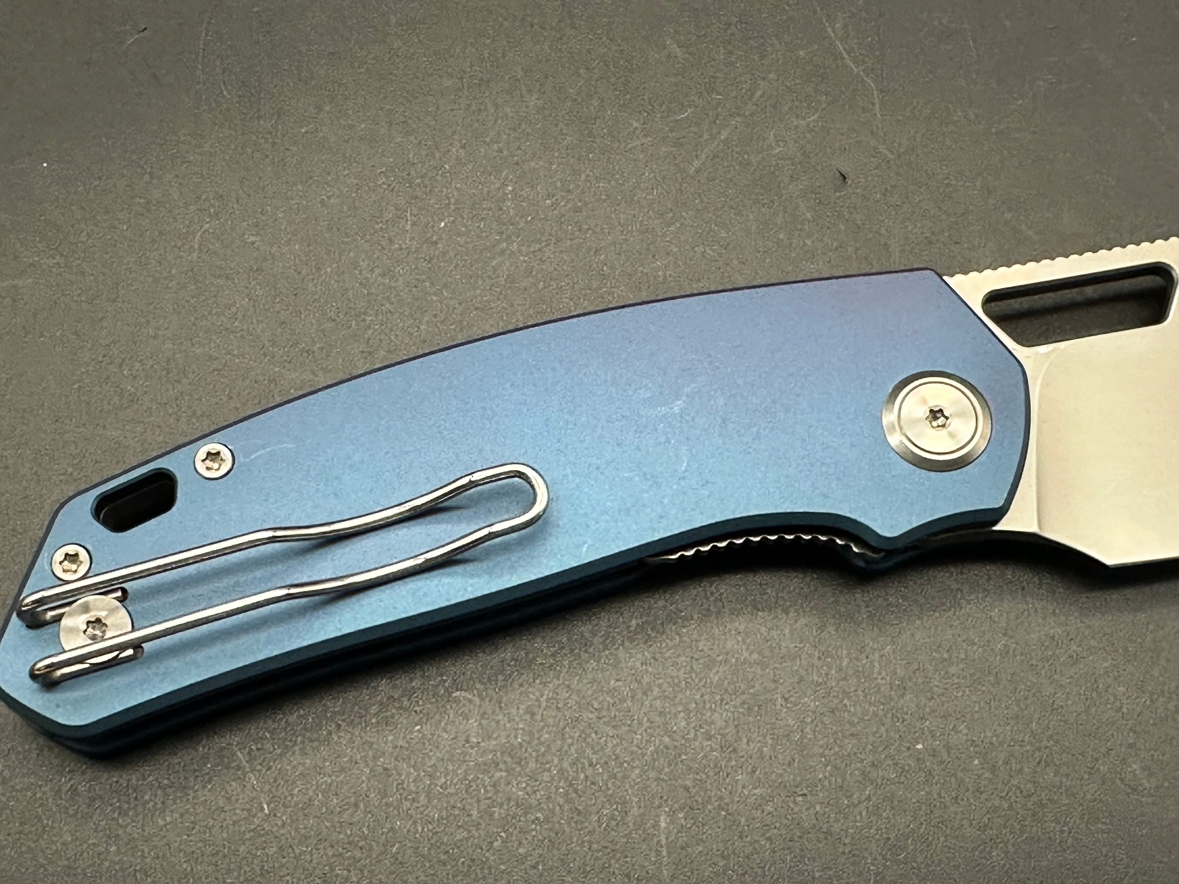 DIVO KNIVES GROWLER V2 Pocket Knife - Blue Aluminum Handle, Sandwashed 154CM Steel, Plain Edge - EDC, Camping, Outdoor Survival Tool