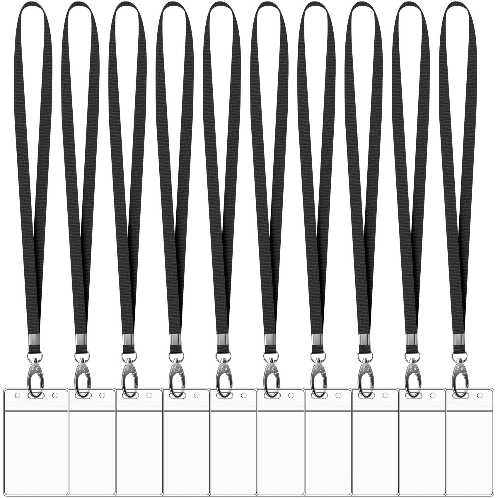 10 Pack Vertical ID Card Holders with Lanyards - Waterproof & Sealable for Office, School & Events
