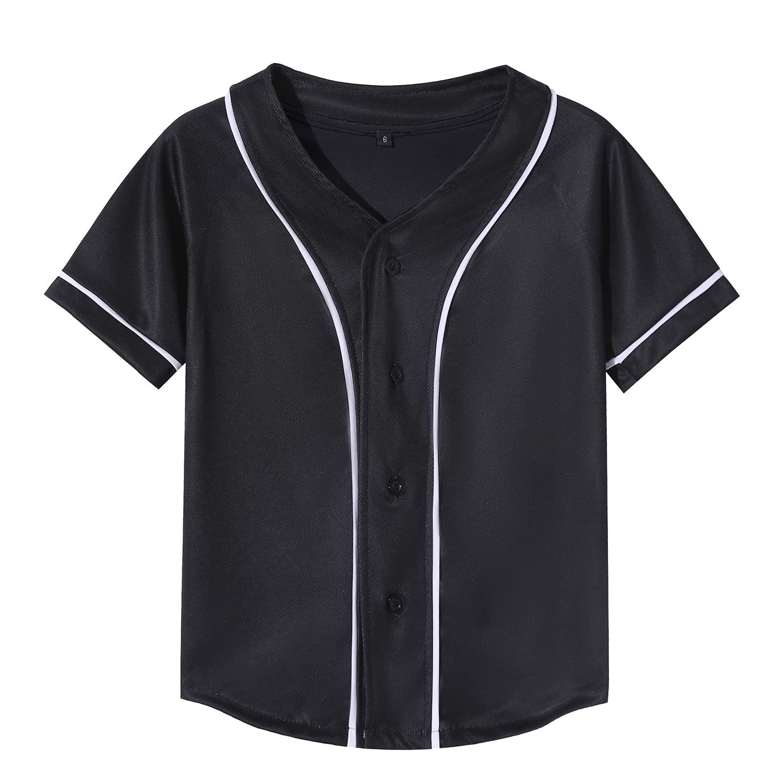 Trendy Kids Baseball Jersey Button-Up T-Shirt - Boys & Girls Hip Hop Short Sleeve Tee in Black & White | Perfect for Baseball Games, Hip Hop Fashion & Casual Wear