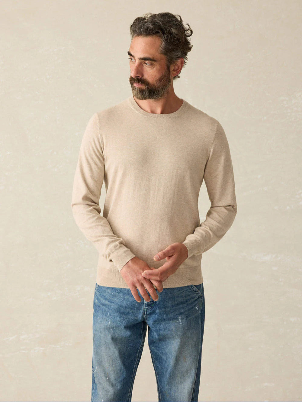 Faherty Movement Crewneck Sweater for Men & Women | Soft Dune Heather | Cozy Knit Pullover for Casual Wear, Outdoor Activities & Layering in Fall & Winter