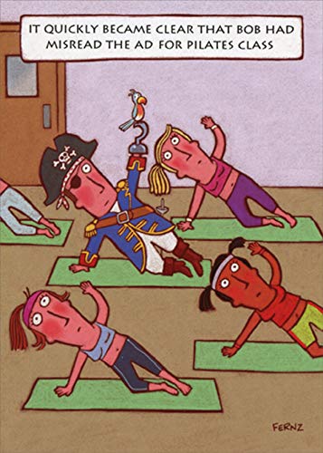 Oatmeal Studios Pirate in Pilates Class Funny Birthday Card - Humorous Greeting Card for Yoga Lovers, Fitness Enthusiasts & Pirate Fans - Perfect for Birthdays, Gag Gifts & Yoga Class Humor
