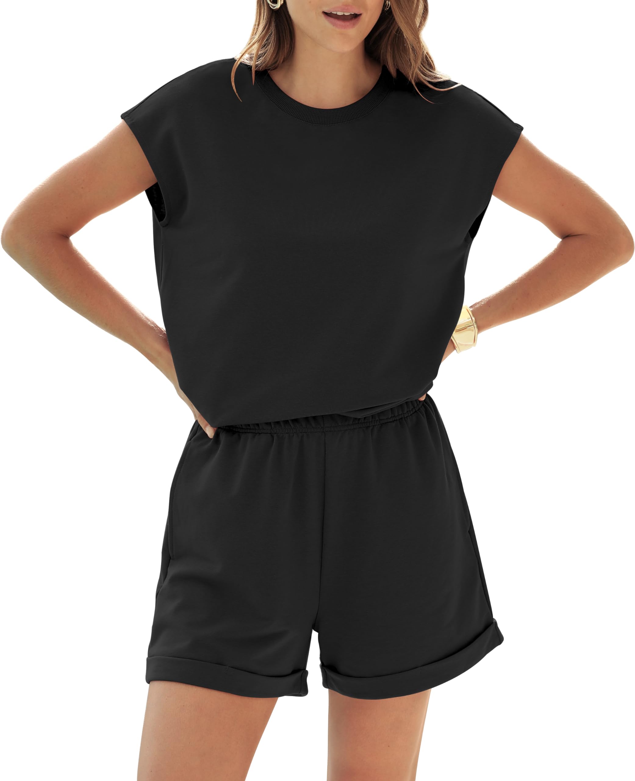2 Piece Outfits for Women - Lightweight Matching Lounge Sets with Cap Sleeve Top & Elastic Waist Shorts | Comfortable Summer Pajamas, Home Wear & Casual Outfits