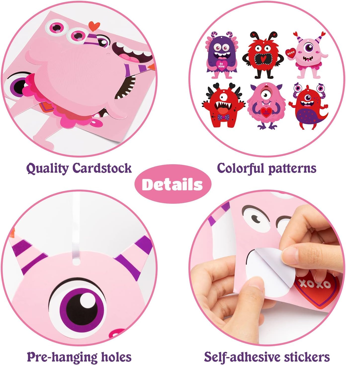 Haooryx 30Pcs DIY Monster Paper Craft Kit - Valentine's Day Hanging Ornaments, Gift Cards, Kids Art Supplies for Home Decor, Classroom Activities, Party Favors & Holiday Crafts