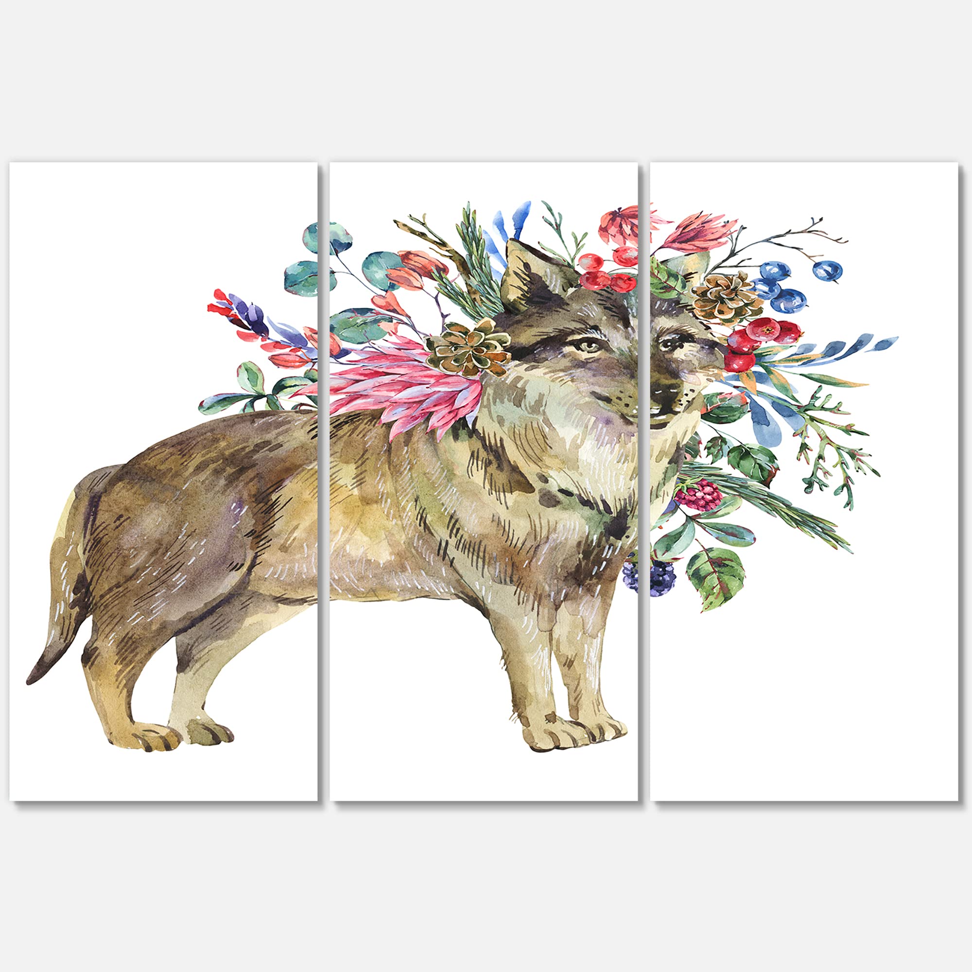 DesignQ Wolf with Woodland Flowers Farmhouse Canvas Wall Art - Rustic Home Decor for Living Room, Bedroom & Office - Nature Inspired Animal Painting for Cabin, Nursery & Country House