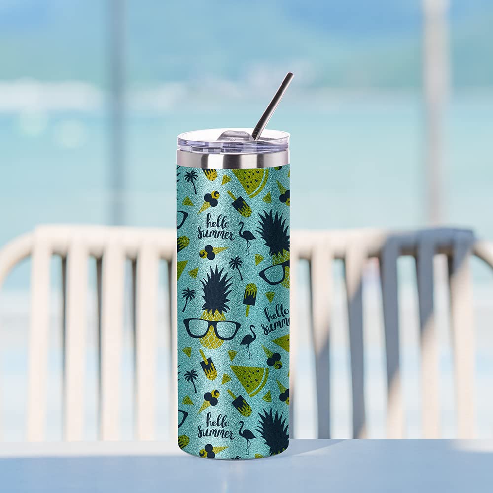 PYD Life 20oz Sublimation Blank Glitter Skinny Tumbler - Teal Stainless Steel Coffee Cup with Lid & Metal Straw - Heat Press & Oven Safe for Sublimation Printing - 4 Pack - Perfect for DIY Crafts, Gifts, and Custom Drinkware