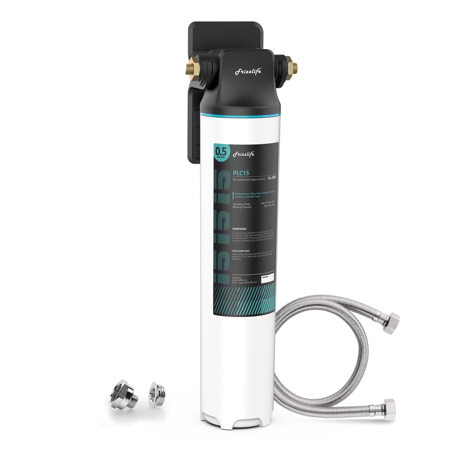 Frizzlife SW15 Under Sink Water Filtration System - NSF/ANSI 53&42 Certified Lead & Chlorine Reduction (99.99%) - 16K Gallon Capacity 0.5 Micron Filter for Clean Tasting Water - Perfect for Kitchen, RV & Office Use