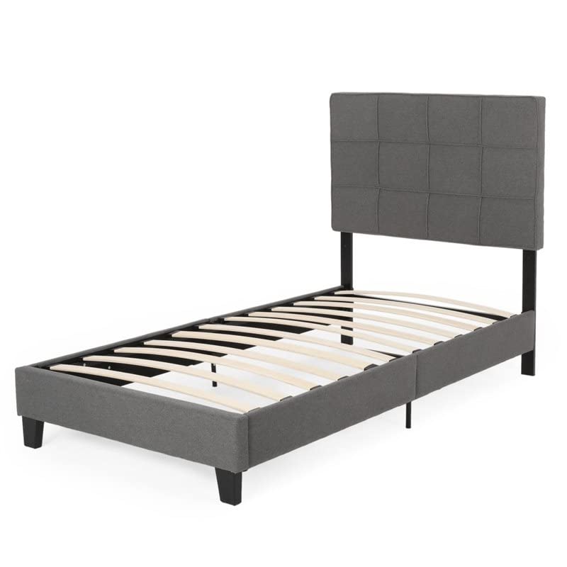 Nancy Contemporary Upholstered Twin Bed Platform - Charcoal Gray & Black - Modern Kids Bedroom Furniture for Small Spaces & Guest Rooms