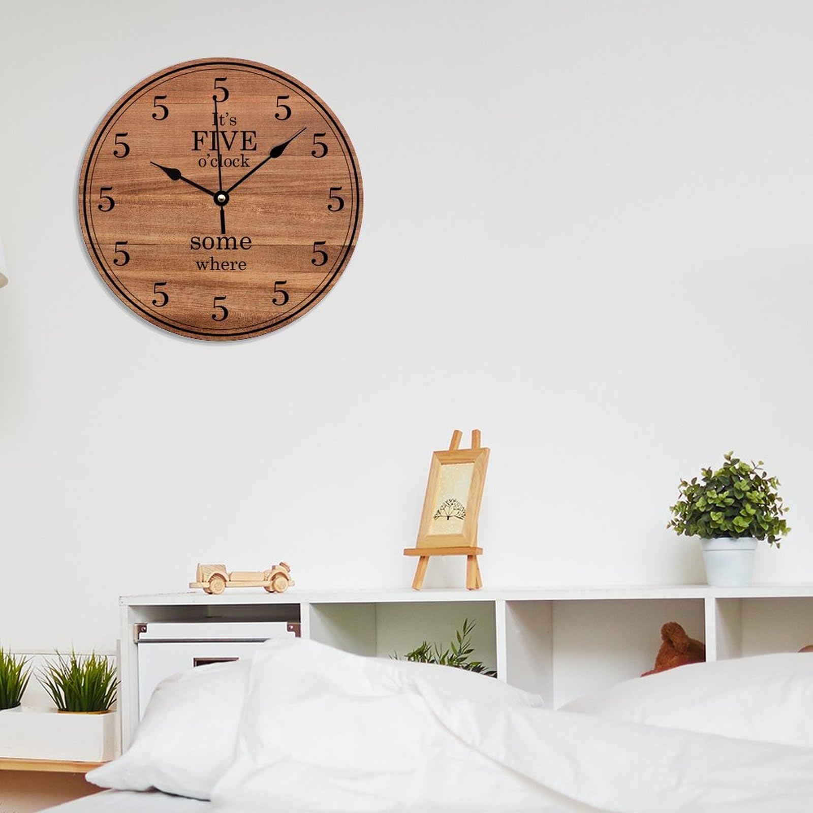 Funny Coworker Wall Clock - Silent Non-Ticking 12 Inch Wooden Clock with 'It's Five O'Clock Somewhere' Design | Battery Operated Home Decor for Kitchen, Living Room, Bathroom & Office | Perfect Gift for Colleagues, Housewarming & Retirement Parties