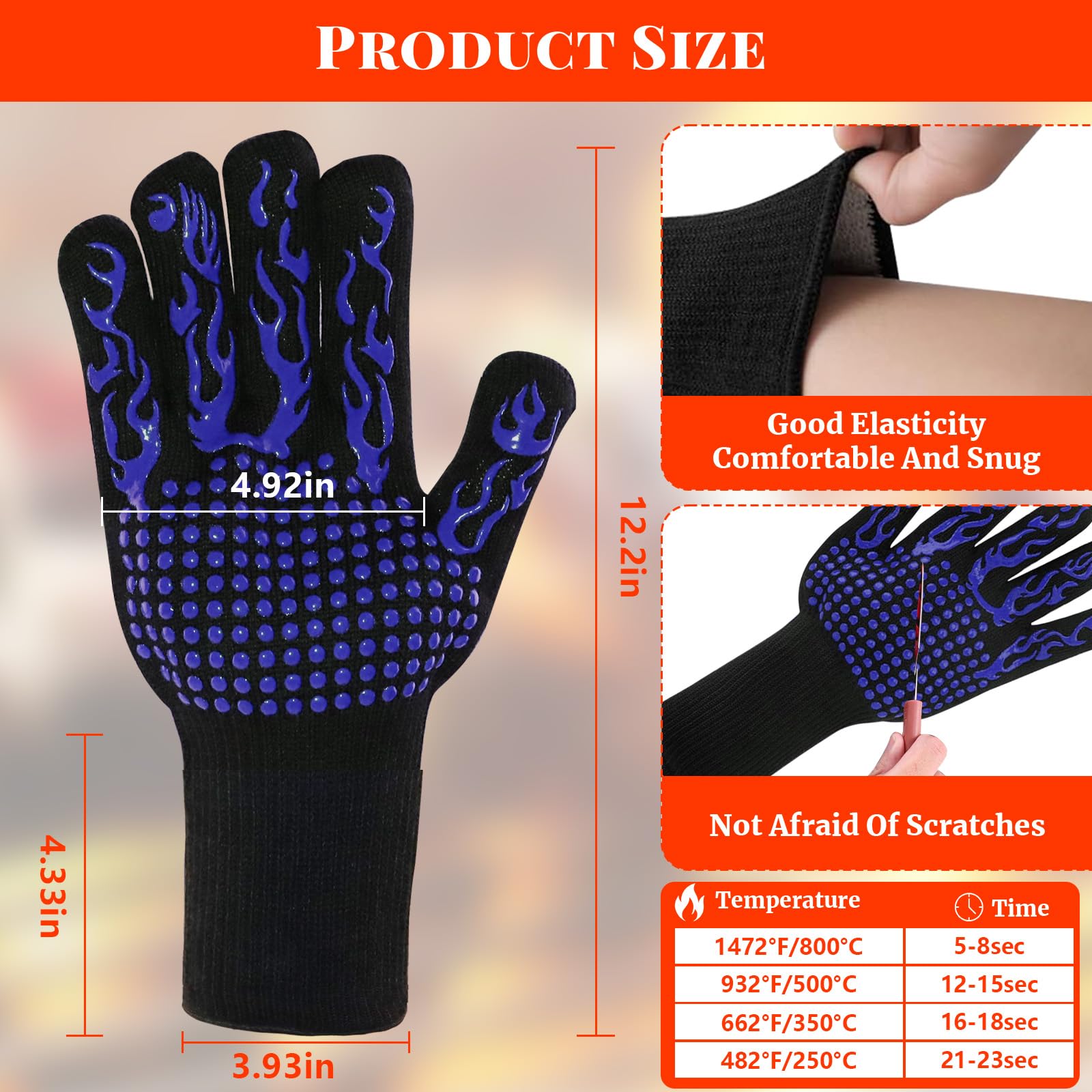 1472°F Heat Resistant BBQ Gloves - Silicone Palm Non-Slip Grilling Gloves for Blackstone Griddle, Smoker, Oven & Baking | Perfect for Barbecue Cooking, Meat Handling & Outdoor Grilling