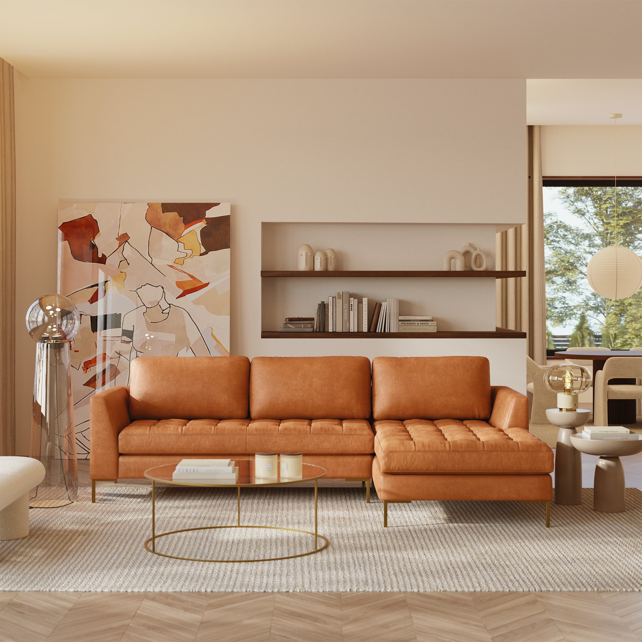 Modern Calle Right Facing Sectional Sofa - L-Shaped Corner Couch for Living Room, Family Room & Small Spaces | Comfortable Fabric Upholstery with Reversible Chaise