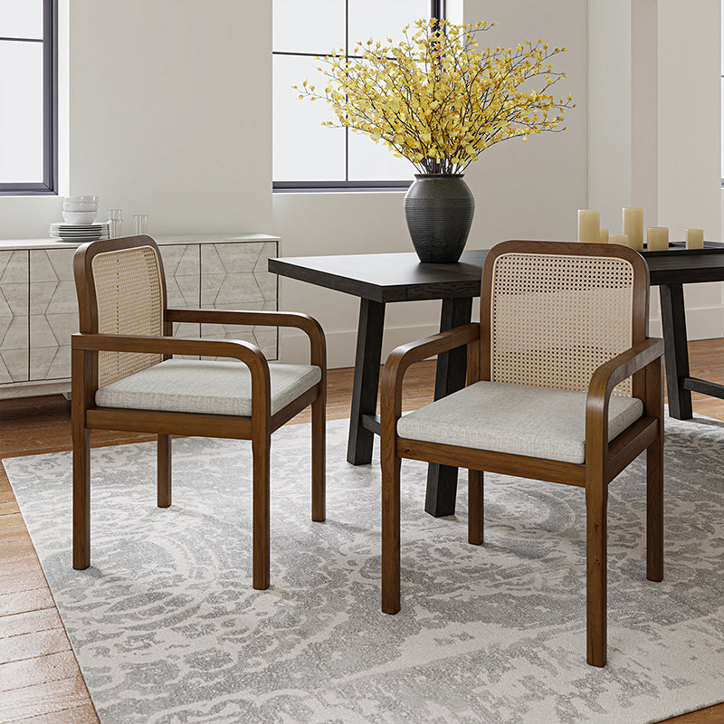Kevin Rattan Dining Chairs - Mid Century Modern Accent Chairs with Elegant Woven Backrest | Perfect for Dining Rooms, Living Spaces & Boho Home Decor