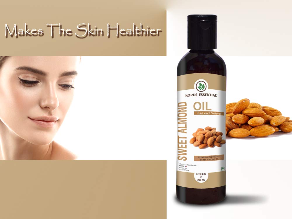 Pure Cold-Pressed Sweet Almond Oil for Hair & Skin Care - 100% Natural, 200ml | Hydrates, Nourishes & Strengthens Hair, Moisturizes Skin - Perfect for DIY Beauty & Massage