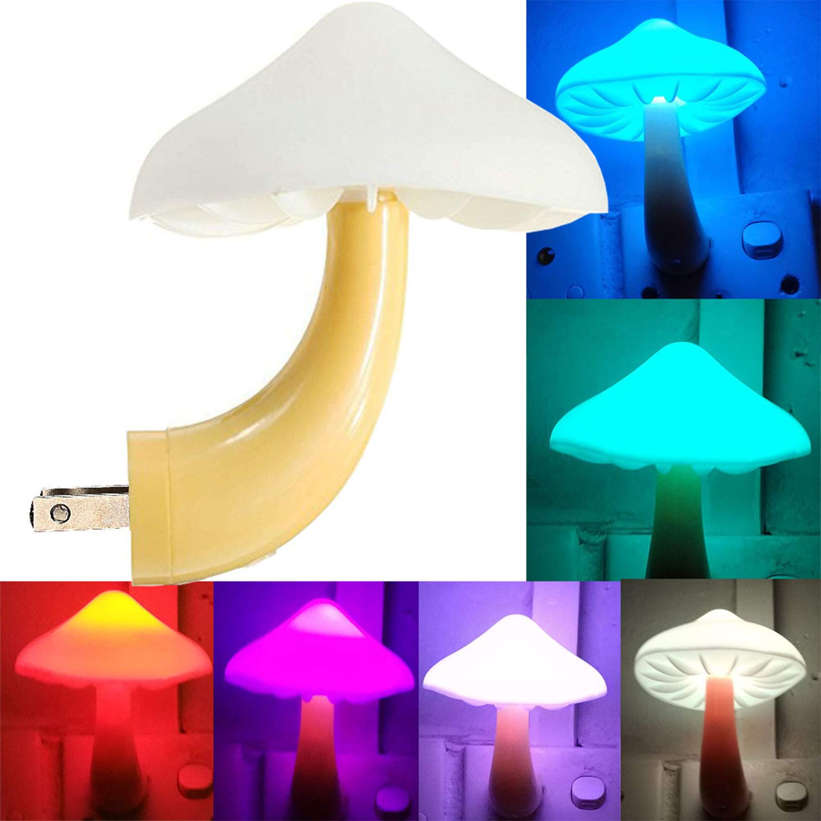 **AUSAYE 7-Color Changing Mushroom Night Light - Plug-in LED Sensor Lamp for Kids & Adults - Perfect for Bedrooms, Hallways & Nurseries**