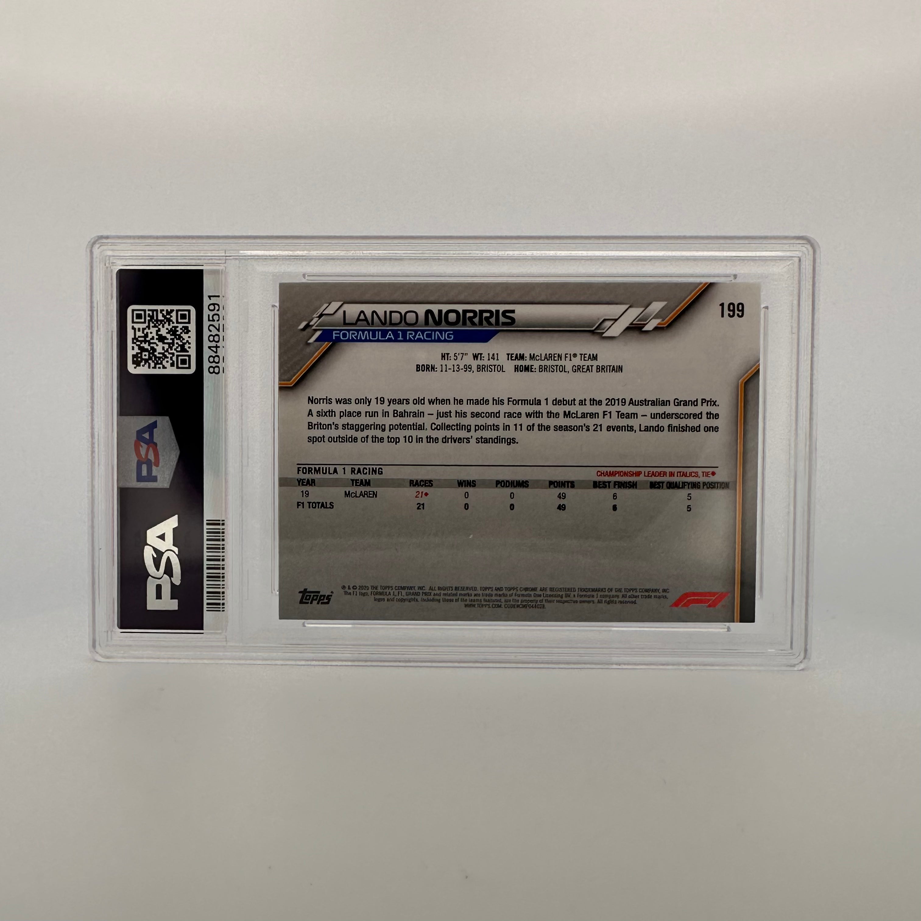 PSA 9 Lando Norris #199 70th Anniversary Orange Rookie Card - F1 Racing Collectible for Fans & Investors - Perfect for Display, Trading, and Memorabilia Collections