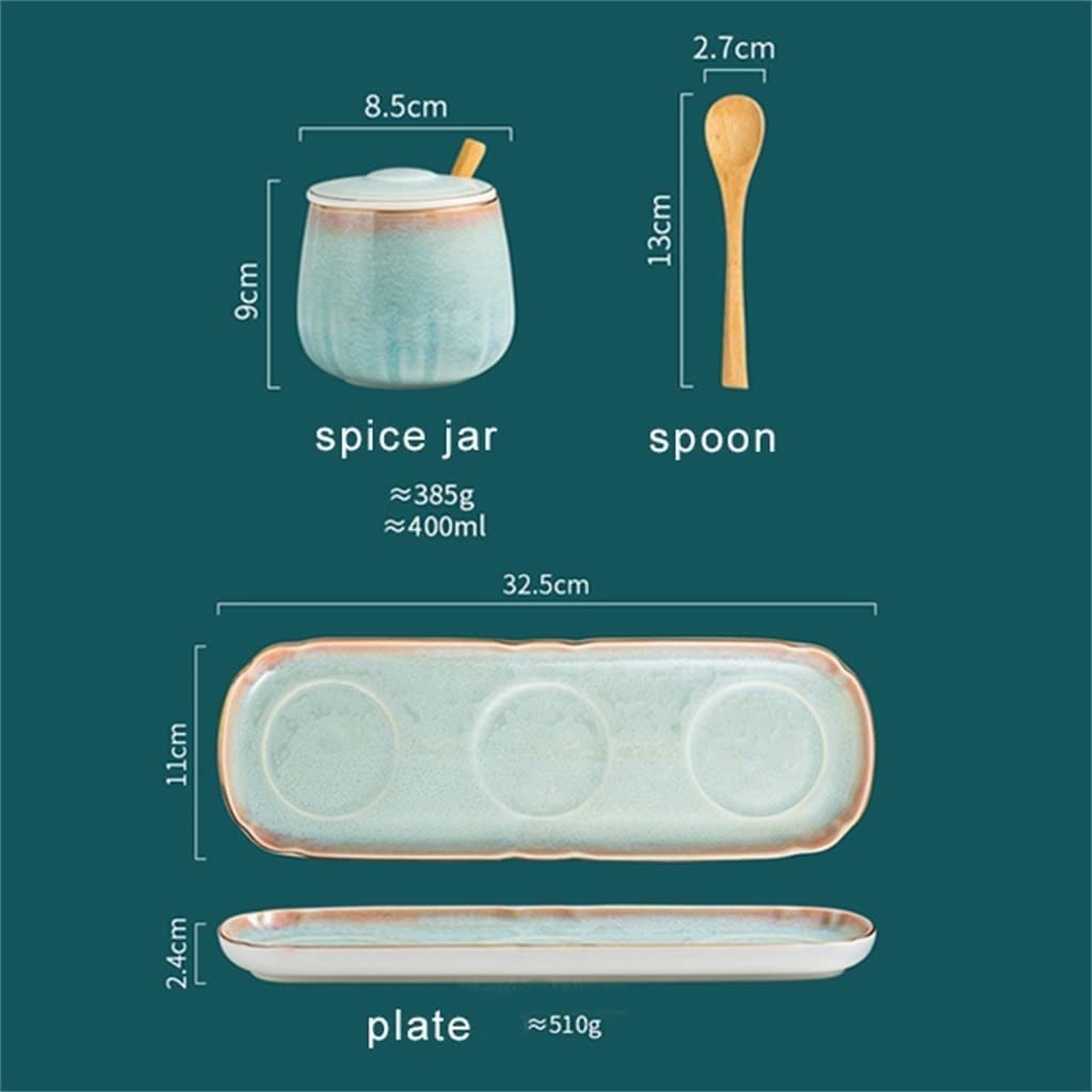 Premium Japanese Ceramic Seasoning Pot Set - 3-Piece Kiln-Fired Spice Storage Containers for Salt, Sugar & Spices | Elegant Kitchen Organizer for Countertop & Dining Table Display