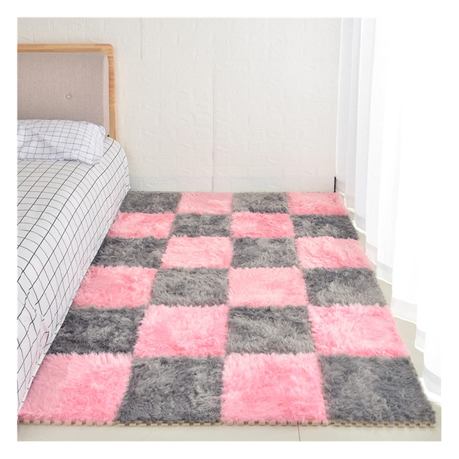 20Pcs Interlocking Foam Floor Tiles - Soft Plush Playmat Rug for Kids & Adults, 12x12 Inch Puzzle Mats for Living Room, Bedroom, Nursery & Playroom (Grey & Pink, 10mm Thick) - Perfect for Baby Crawling, Yoga, Home Gym & Play Areas