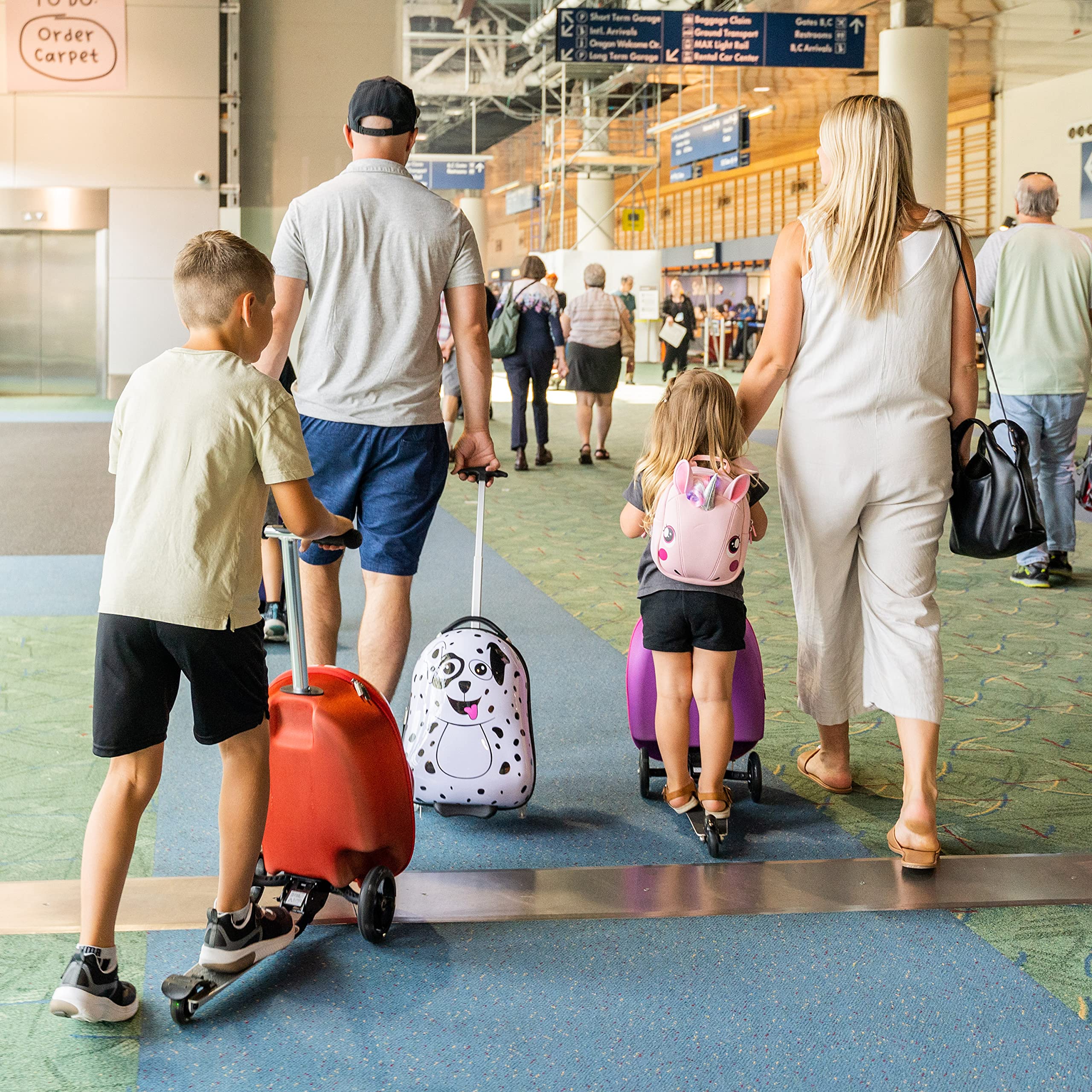 Kiddietotes 3D Hardside Scooter Ride-On Suitcase for Kids - Lightweight Wheeled Luggage with Fun LED Lights - Perfect for Air Travel, Road Trips & School Commutes