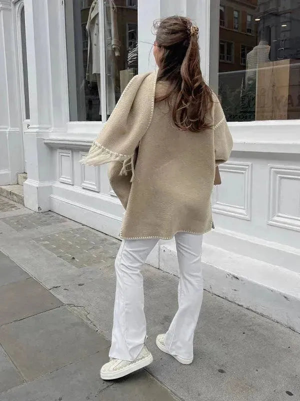 Women's Wool Shawl Coat - Warm Winter Wrap for Casual Outings & Office Wear | Soft & Stylish Outerwear for Fall & Winter Fashion
