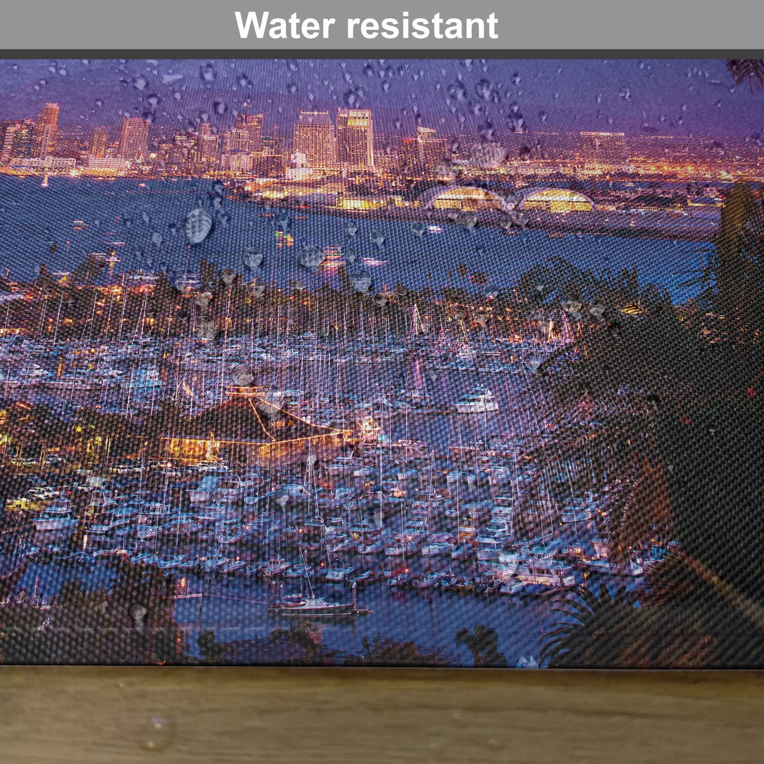 Lunarable USA Washable Fabric Place Mats Set of 4 - San Diego California Night Panorama with Moon & Yachts - Navy Blue Pink Brown Dining Table Decor for Kitchen & Restaurant Use