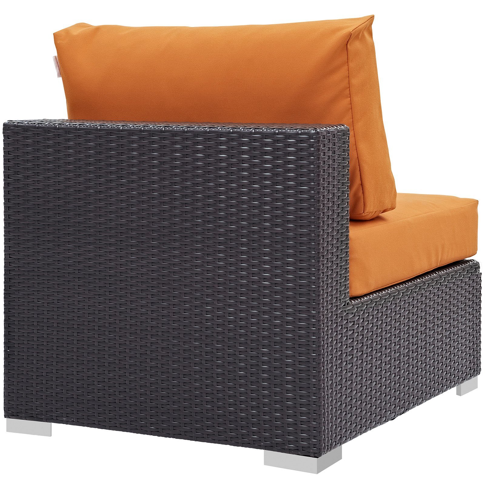 Modway Convene Wicker Rattan Outdoor Patio Sectional Sofa Armless Chair - Espresso & Orange Finish - Perfect for Backyard, Garden, Poolside & Patio Relaxation