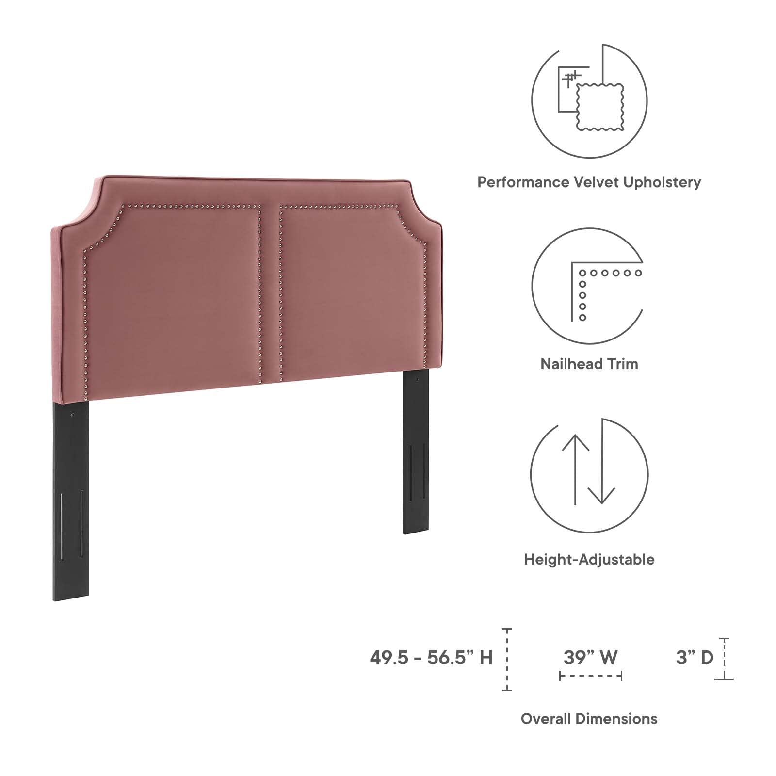 Modway Cynthia Performance Velvet Twin Headboard in Dusty Rose - Soft Upholstered Bed Frame Headboard for Bedroom Decor, Girls Room & Guest Room